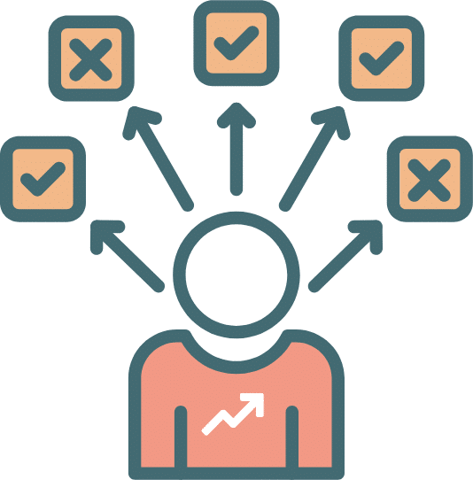 Decision icon showing choices and checkmarks representing veterinary advertising channels that drive clinic selection
