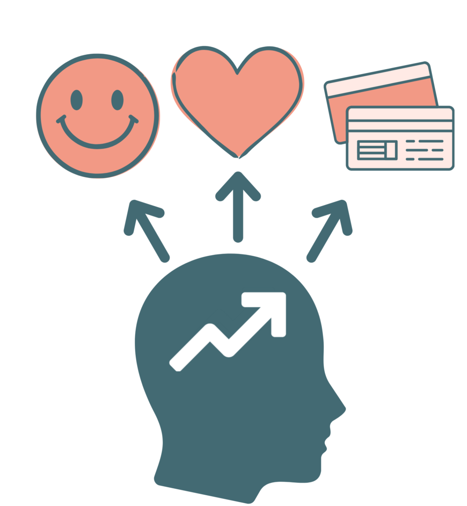 Veterinary market segmentation illustration with icons for satisfaction, care, and payment above a growth symbol.