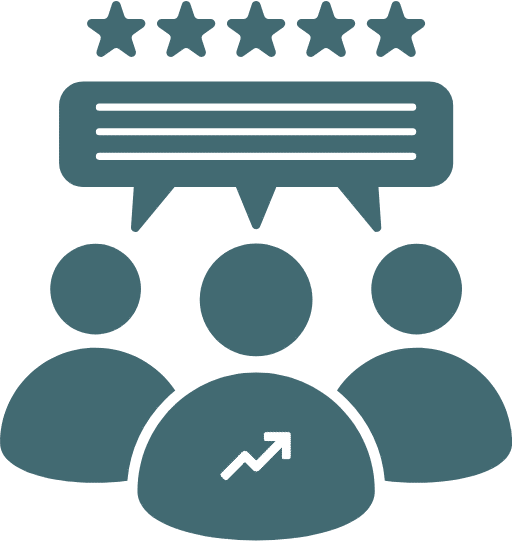 Review and people icon representing earned veterinary advertising channels like reviews, referrals, and word of mouth