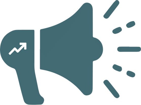 Megaphone icon representing paid veterinary advertising channels like search ads and social ads