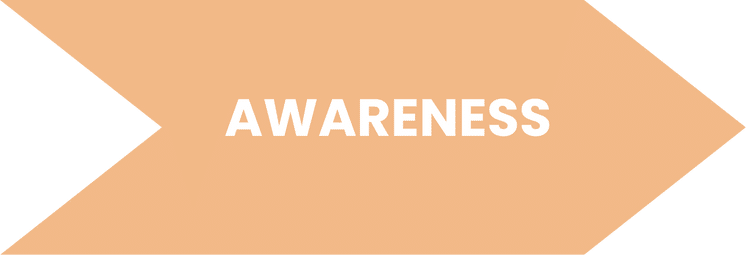 Peach-colored arrow with the word "AWARENESS" in white text.