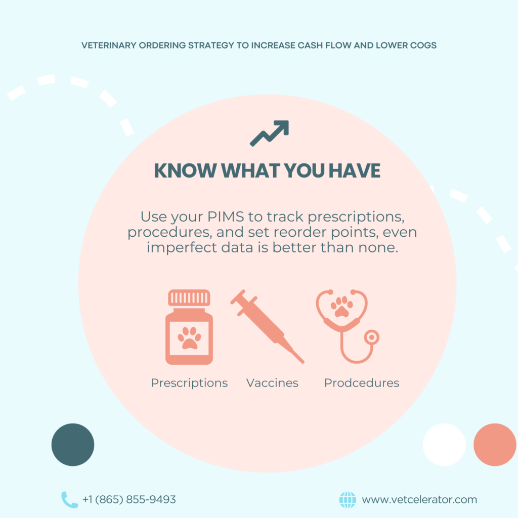 Scale graphic showing how smaller inventory counts can improve veterinary cash flow and turnover.
