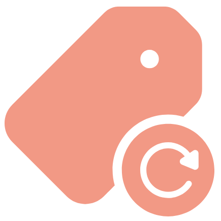 Coral tag icon with a circular arrow symbol.