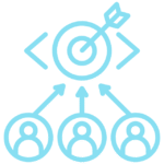Icon of a target with an arrow and three connected user profiles below it.