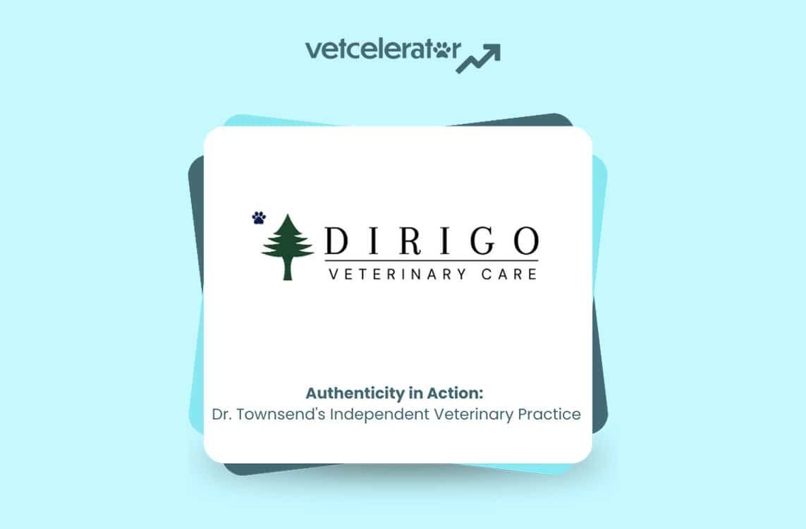 Logo of Dirigo Veterinary Care featuring a tree symbol and text on a blue background.
