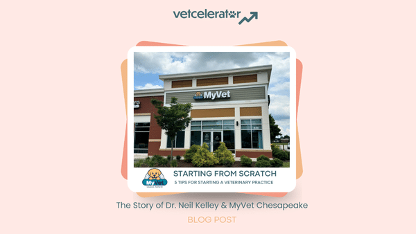 A two-story veterinary clinic building with the sign "MyVet" under a cloudy sky.
