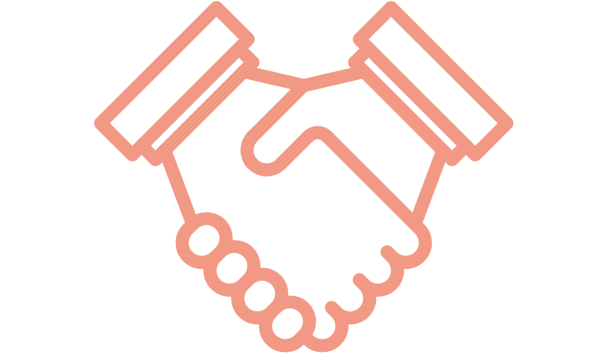 Two stylized hands shaking in a line drawing.