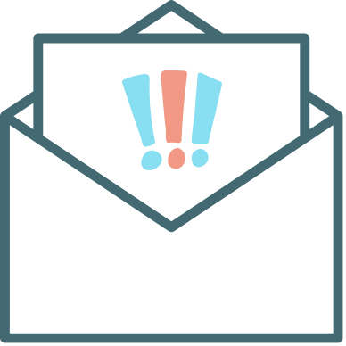 Envelope icon with three exclamation points inside.