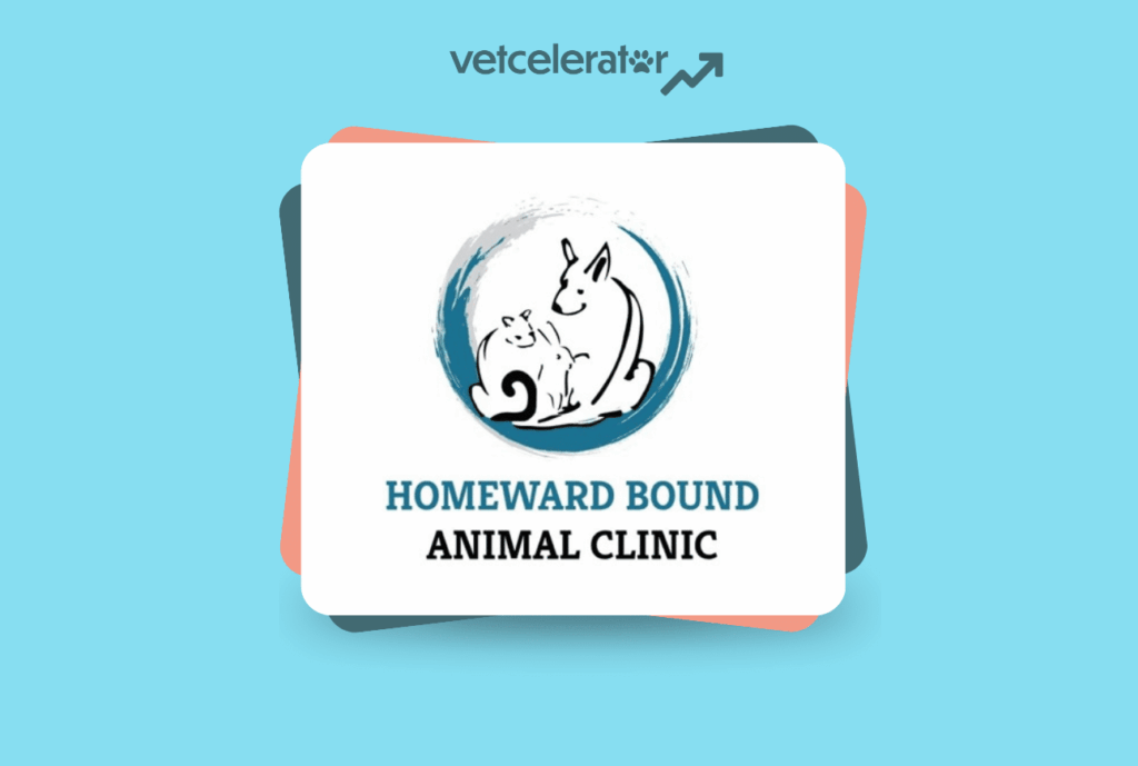 Logo of Homeward Bound Animal Clinic featuring a cat and dog inside a blue circle.
