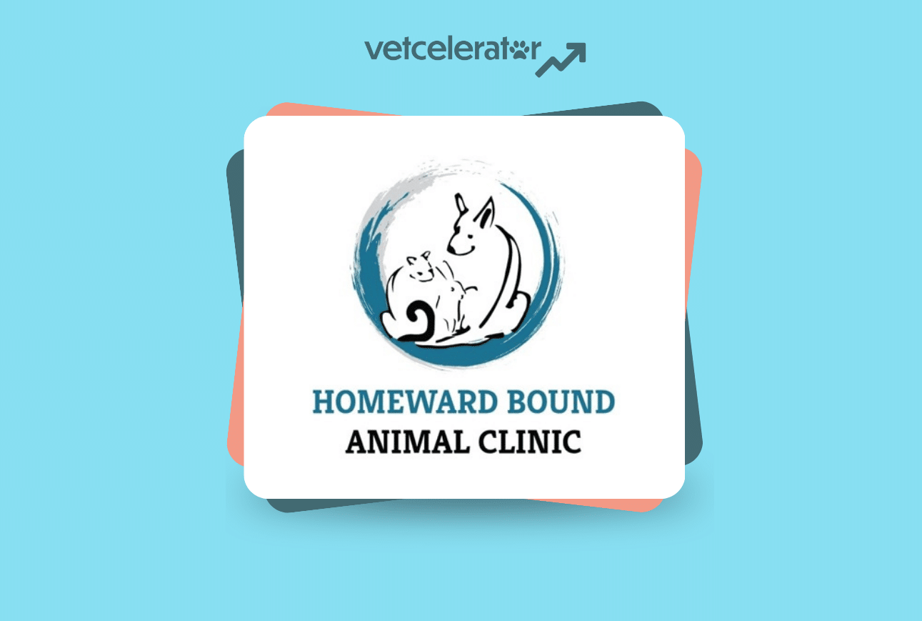 Logo of Homeward Bound Animal Clinic featuring a cat and dog inside a blue circle.