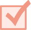 A checkmark icon in a burnt orange square.