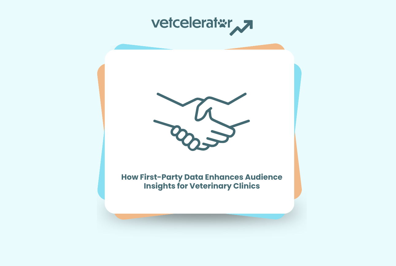 Icon of two hands shaking above a text about data for veterinary clinics.