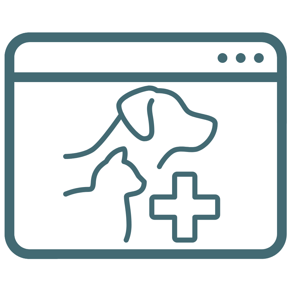 Icon depicting a dog and a cat next to a medical cross symbol.