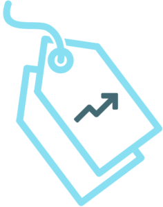 Tag with an arrow graph icon, depicted in light blue.