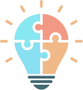 Light bulb composed of multicolored puzzle pieces.