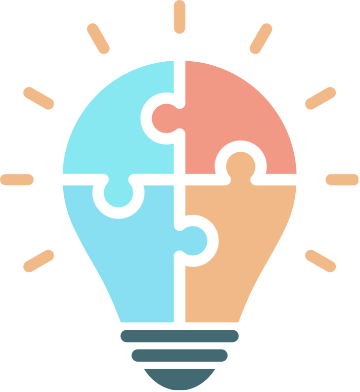 Light bulb composed of multicolored puzzle pieces.