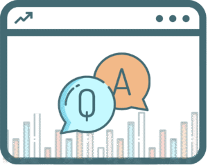 Speech bubbles with a light bulb and letter A over a bar graph inside a browser window.