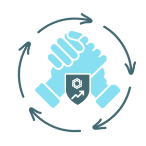 Handshake with a shield icon, encircled by arrows suggesting continuity or protection.