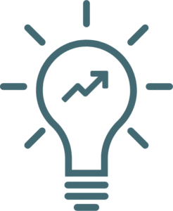 Lightbulb icon with growth arrow symbolizing veterinary SEO insights and marketing strategy