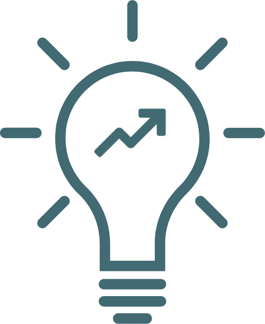 Lightbulb icon with growth arrow symbolizing veterinary SEO insights and marketing strategy