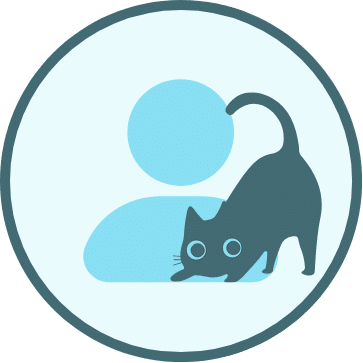 A black cat arching its back against a stylized blue moon.