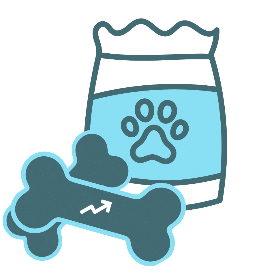 Illustration of pet treats and food bag symbolizing veterinary marketing for pet product visibility