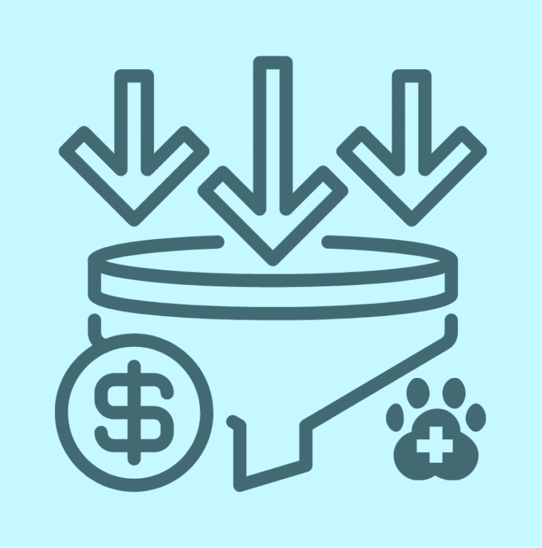 Icon showing cost savings and downward pricing trends related to veterinary GPO and operational efficiency