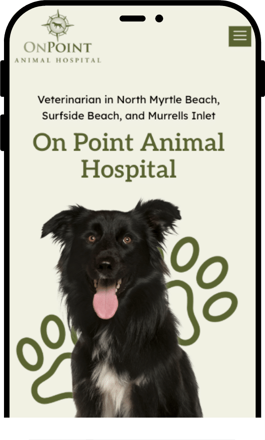Onpoint Animal Hospital screen capture of website on moible.