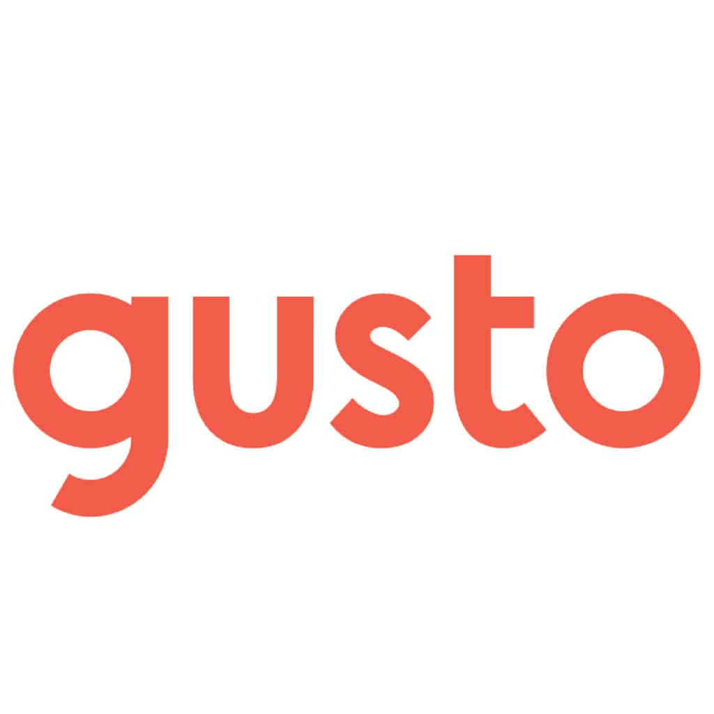 Gusto logo providing payroll, HR, and employee benefits management software.