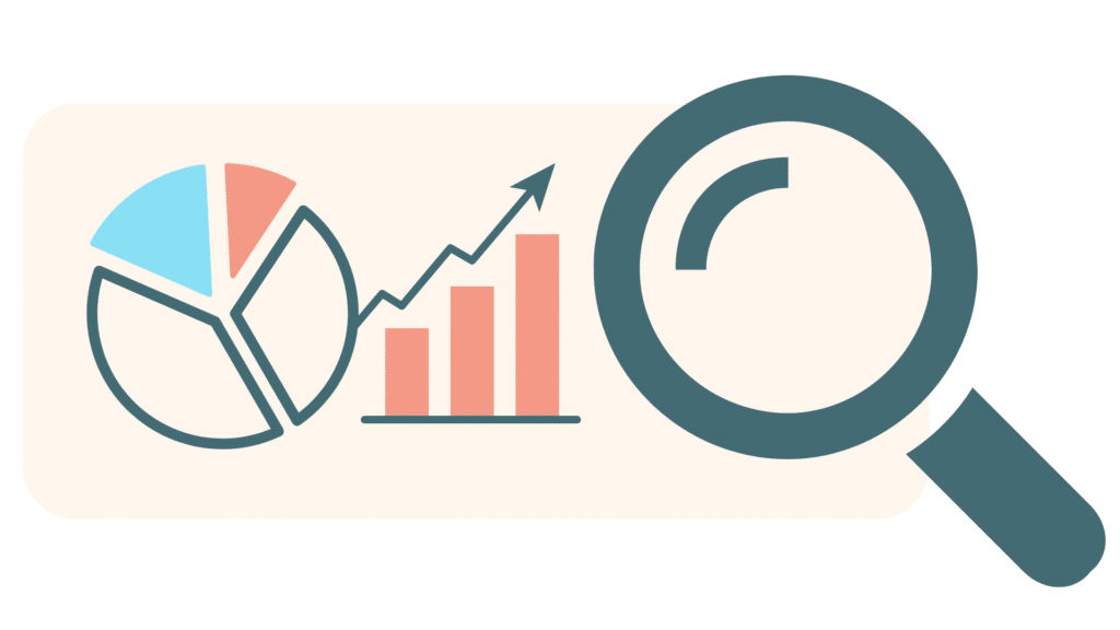 Looking at graphs with a magnifying glass, representing how Paylow Pro's interface allows veterinary clinics to examine payment processing data.