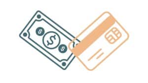 Dollar bill and credit card to reflect dual pricing where customers are given in a choice in feeds