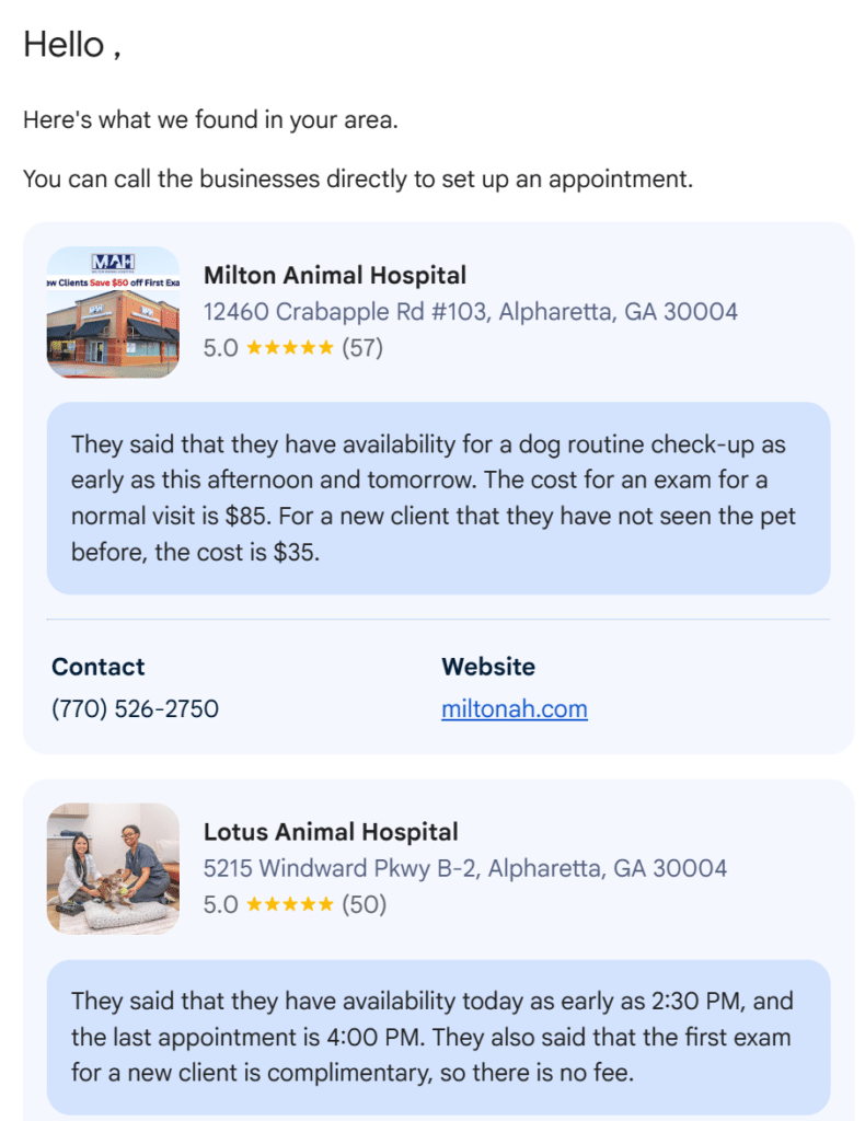 Veterinary Clinic Successfully Responding to Google AI