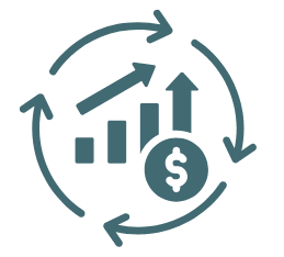 Marketing growth cycle with charts and dollar symbol representing conversion-focused ad optimization.
