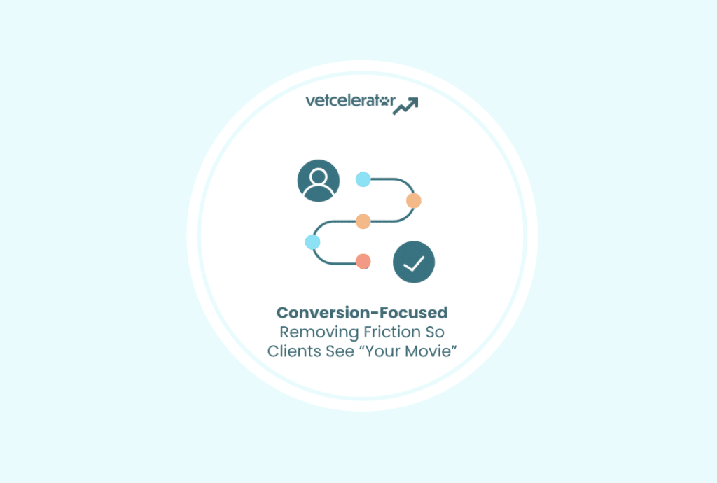 Pathway from person to checkmark, showing smoothness of conversion-focused marketing