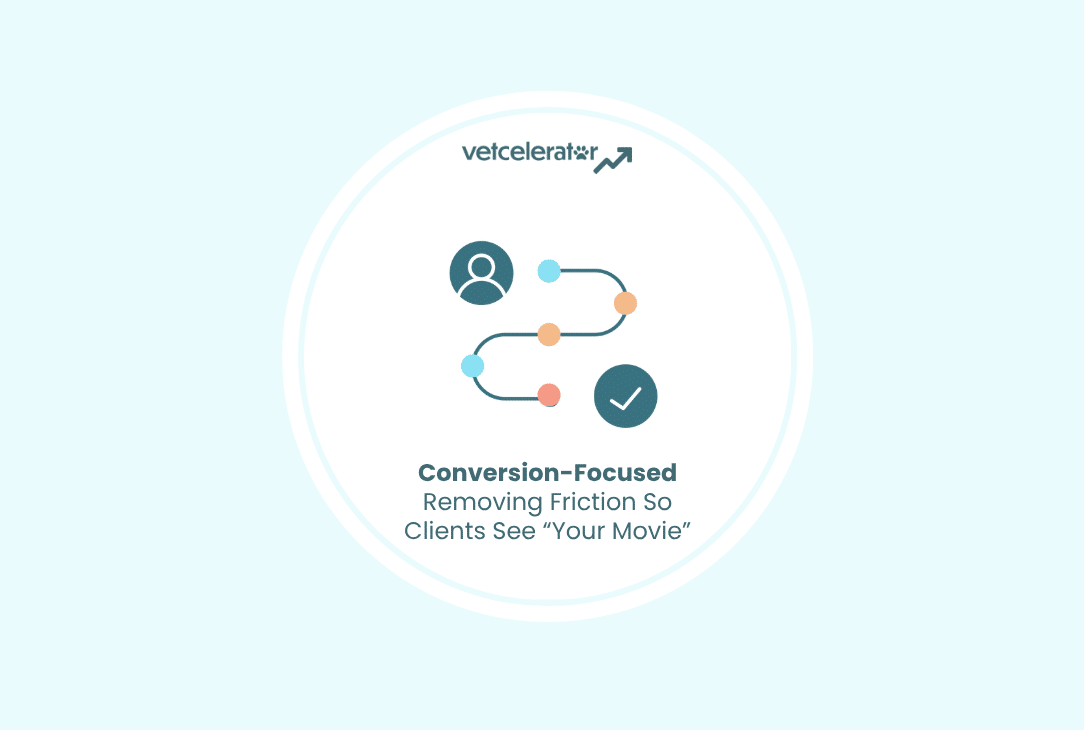 Pathway from person to checkmark, showing smoothness of conversion-focused marketing