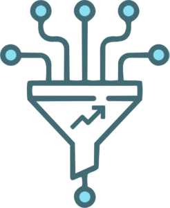 Digital funnel and data points representing machine learning used in conversion-focused ads