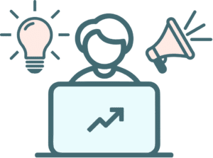 Veterinary clinic owner on website with a light bulb and microphone