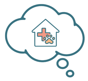 Thought cloud with veterinary clinic inside