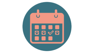 Calendar marking the first week of training new veterinary employees with paw prints