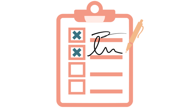 Checklist with pen, representing putting together everything to tell a new veterinary employee