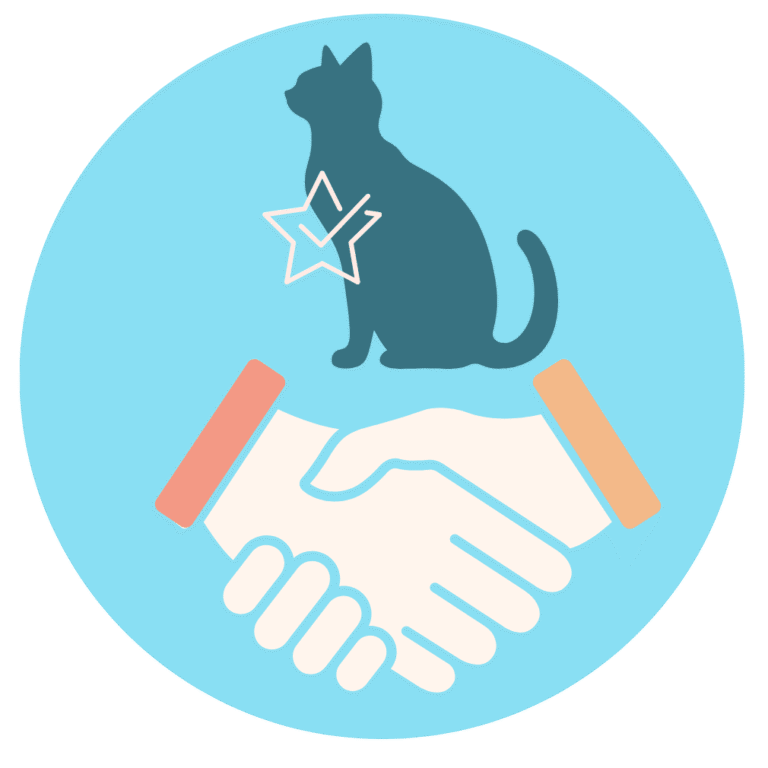 Handshake and a cat with a star, representing agreement about pet wellness plan