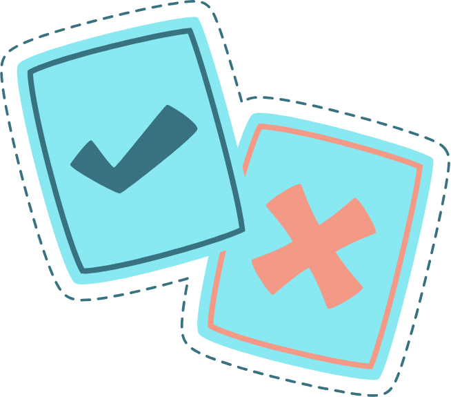 Illustrated checkmark and X symbols representing accuracy checks and errors in AI-generated veterinary marketing content.